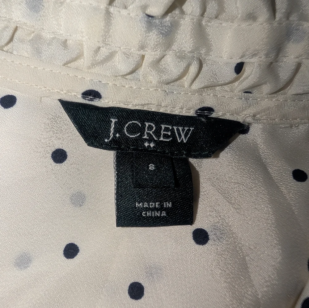 J. Crew Cream Sleeveless Ruffle Neck Polka Dot Blouse - Picture 3 of 7